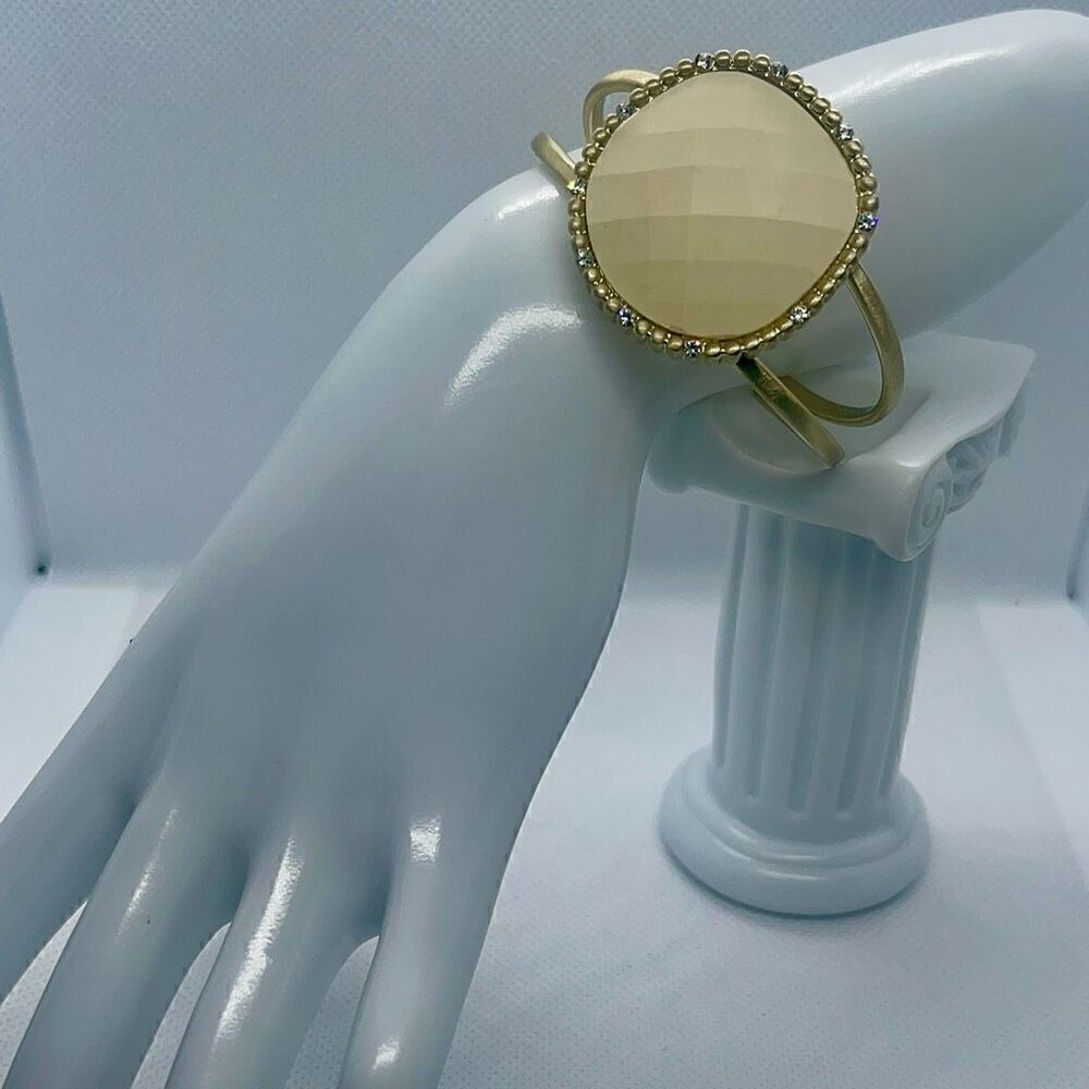 Womens Cream Faceted Adjustable Fashion Cuff Bracelet With Rhinestones